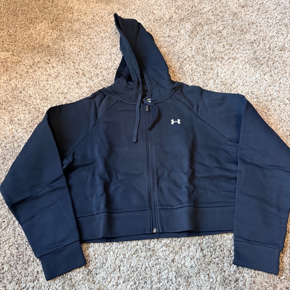 Under Armour Womens Rival Fleece Crop Full Zip Hoodie Navy Blue XL 1385890
